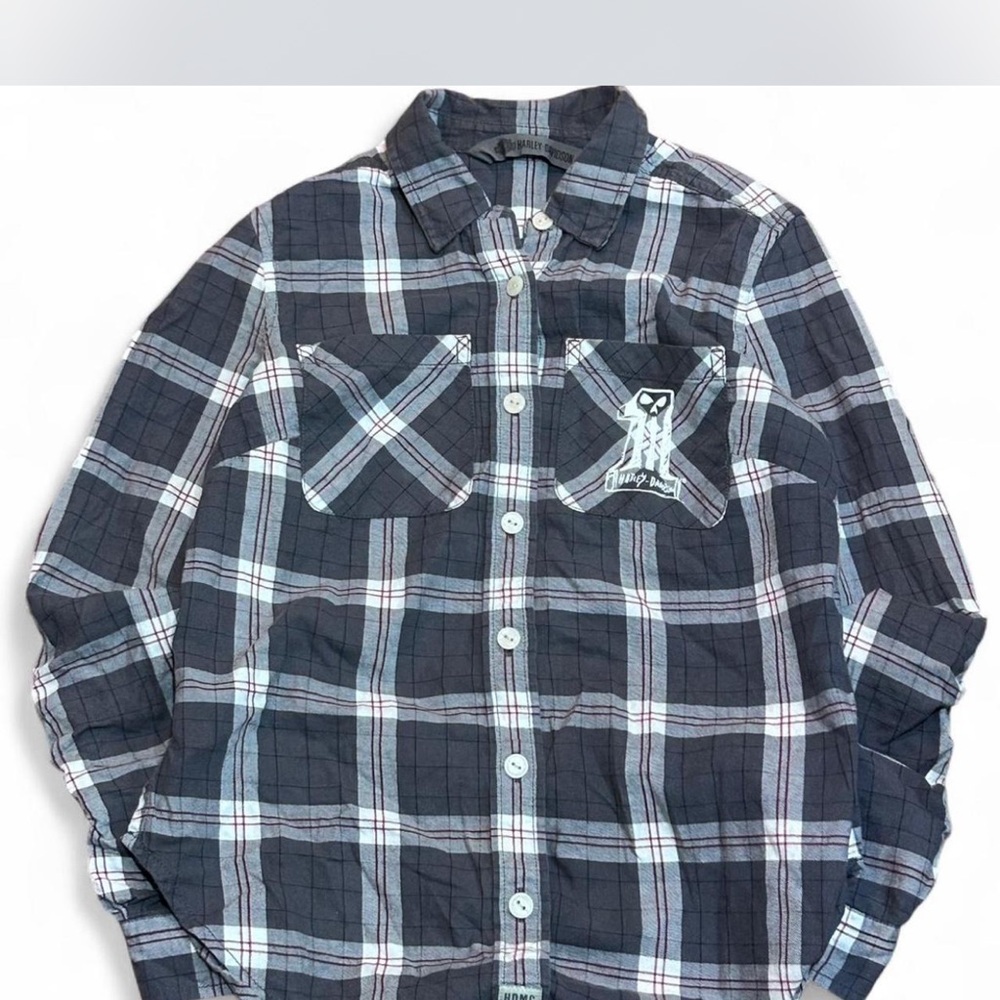Harley-Davidson Navy and White Plaid Shirt
